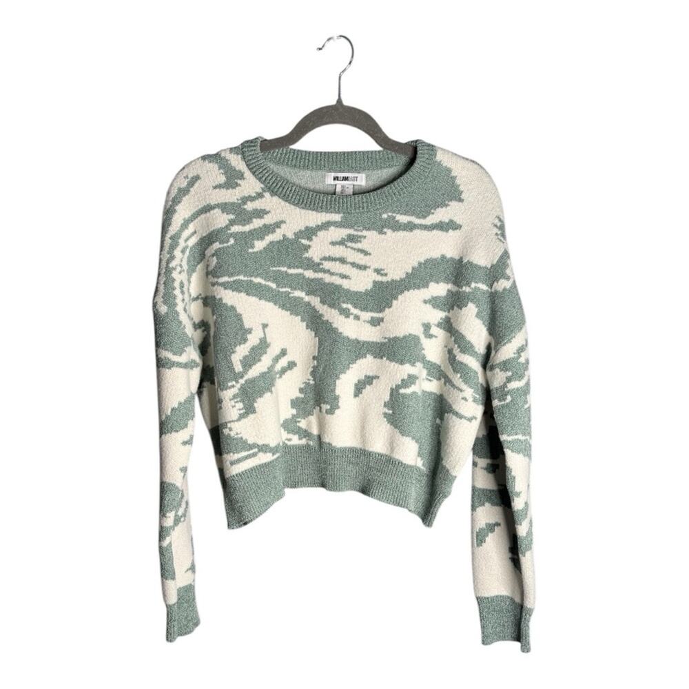 William Rast Green White Cropped Crewneck Sweater Large